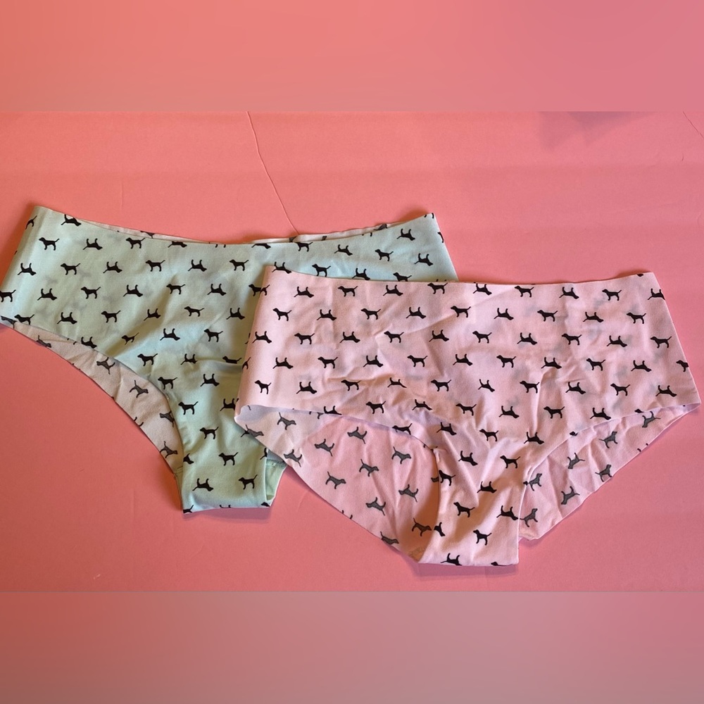 2 Pink 2018 black dog print no show panties - 1 green cheekster & 1 pink hipster